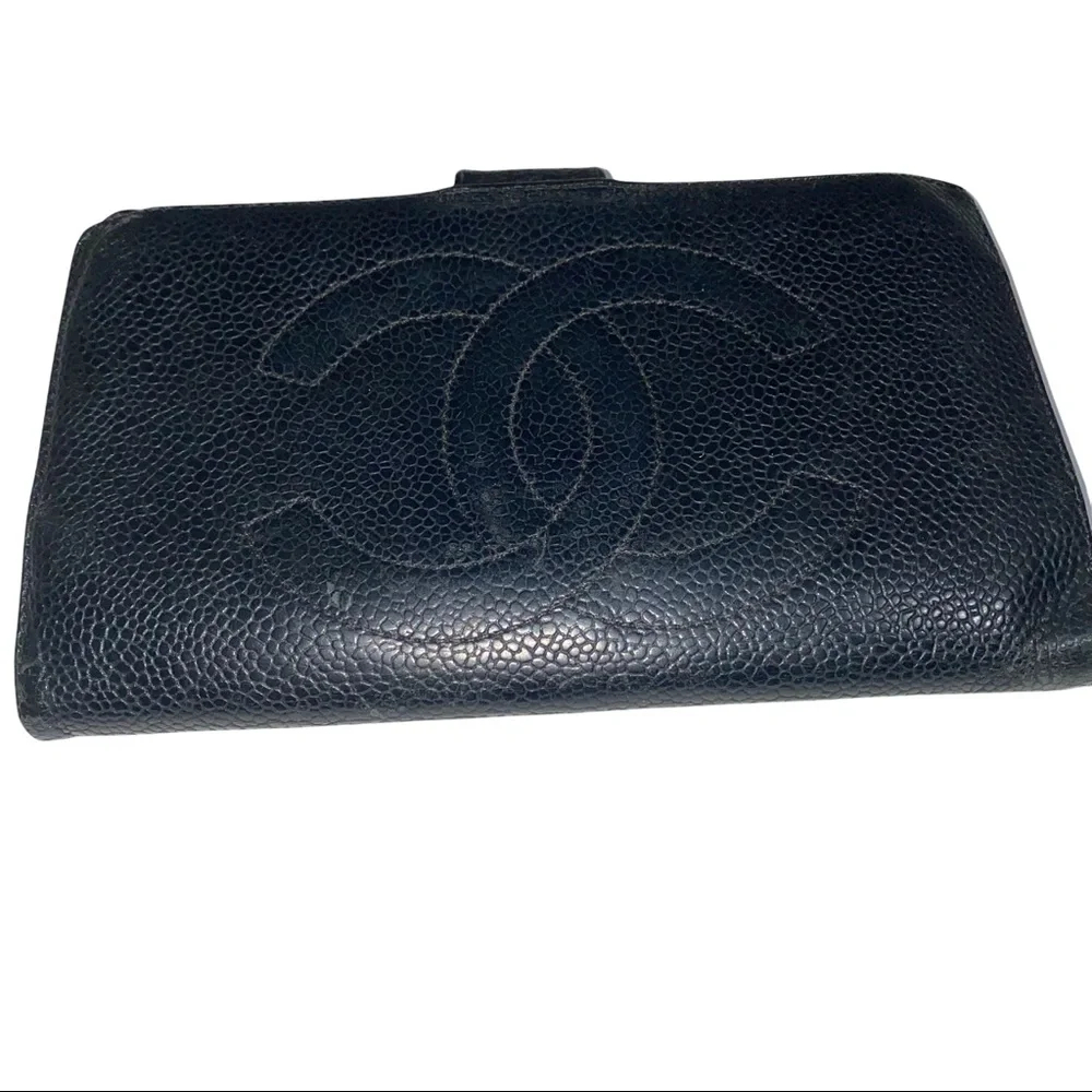 Chanel Black Pebbled Leather Long Bifold Wallet - Picture 1 of 12